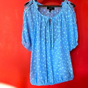 BCX periwinkle sheer blouse with attached camisole top size XS